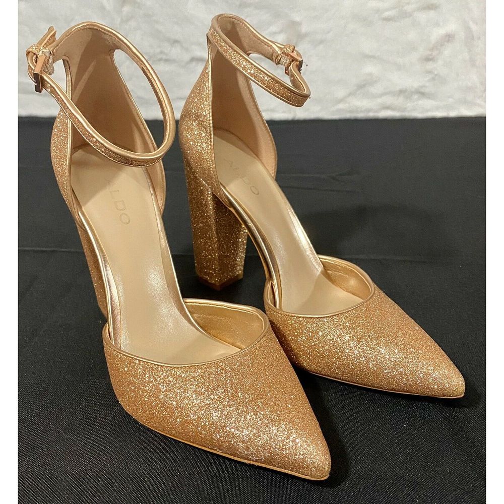 ALDO 7.5 Ankle Strap High Heel Sandal Rose Gold
